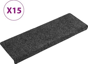 vidaXL 15 db öntapadós lépcsőszőnyeg, sötétszürke, téglalap alakú széllel, 65 x 21 x 4 cm