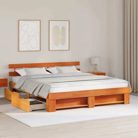 Ágykeret fejtámlával Viaszbarna 200 x 200 cm Tömör fenyőfa