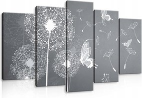 Vászonkép 100x60 Pitypang pillangó szürke fehér minimalizmus természet könnyed nyugalom