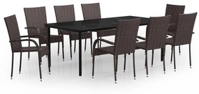 vidaXL 9 részes fekete-barna színű kerti étkezőgarnitúra