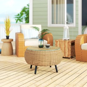 Rattan kerek kerti asztal, üveglappal, barna Ø75 x 42 cm