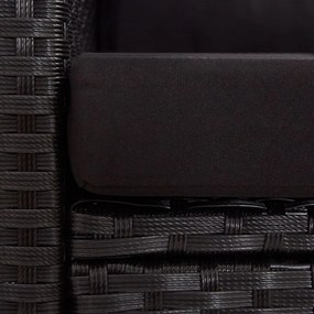 fekete polyrattan kétszemélyes kerti kanapé párnákkal 124 cm