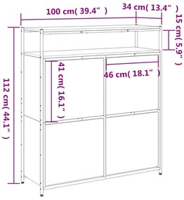 szürke sonoma cipőszekrény 4 kihajtható fiókkal 100x34x112 cm