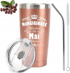 Thermo bögre 600ml Termosz Fém Cső Fedéllel Német Rózsa Felirat