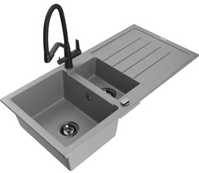 Mexen Andres 1,5 rekeszes, szürke gránitmosogató lecsepegtetővel és Duo konyhai csappal - 6515-71-671701-70-B