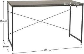 Íróasztal, beton/fekete, 120x60 cm, MELLORA