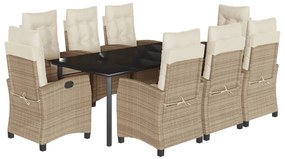 vidaXL 9 részes bézs polyrattan kerti étkezőgarnitúra párnákkal