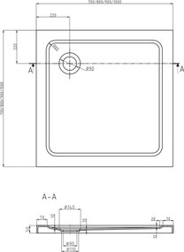 Mexen Flat slim négyzet alakú zuhanytálca 80 x 80 cm, fehér, krómozott szifon - 40108080