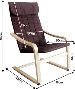 Pihentető fotel, nyírfa/barna anyag, TORSTEN