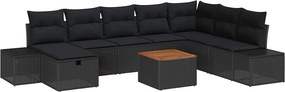 vidaXL Kerti Kanapé Szett párnával tárolóval 9 pcs Fekete Poli rattan