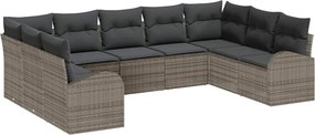 vidaXL Kanapé Szett párnával 9 pcs Szürke Poly Rattan