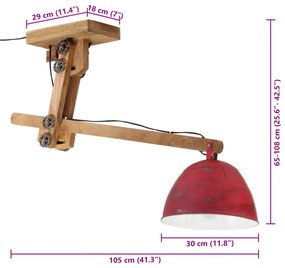 kopott piros mennyezeti lámpa 25 W 105x30x65-108 cm E27