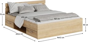 Ágykeret, 160x200, sonoma tölgyfa, MICHIGAN NEW