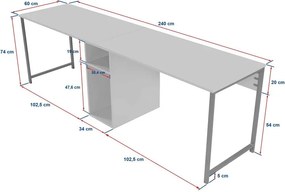 Íróasztal borovi fenyő dekorral 60x240 cm Twin – Kalune Design