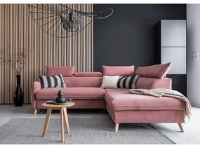 Világos rózsaszín bársony kinyitható sarokkanapé (jobb oldali) Sweet Harmony – Miuform