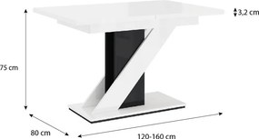 Maasix WGBS magasfényű 4-6 személyes bővíthető étkezőasztal Fehér N