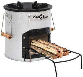 ezüstszínű acél fatüzelésű kempingtűzhely 45 x 25 x 26 cm