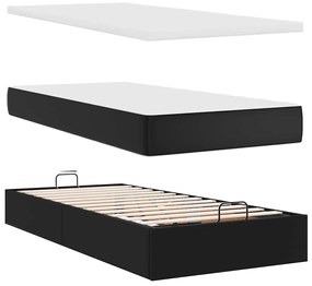 fekete műbőr ottomán ágy matraccal 80x200cm