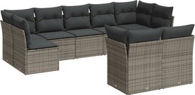 vidaXL 9 részes szürke polyrattan kerti ülőgarnitúra párnákkal