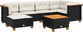 vidaXL 7 részes fekete polyrattan kerti ülőgarnitúra párnával