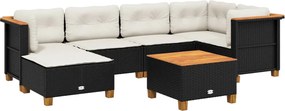 vidaXL 7 részes fekete polyrattan kerti ülőgarnitúra párnával