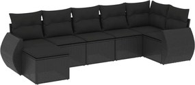 vidaXL 7 részes fekete polyrattan kerti ülőgarnitúra párnával