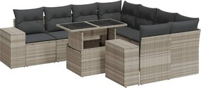 vidaXL 9 részes világosszürke polyrattan kerti ülőgarnitúra párnával