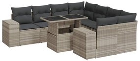 vidaXL 9 részes világosszürke polyrattan kerti ülőgarnitúra párnával