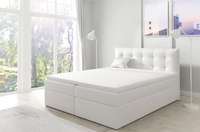 IVANA 1 kárpitozott boxspring ágy 140x200 - fehér ökobőr + INGYENES topper