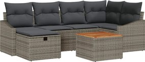 vidaXL Kerti Kanapé Szett párnával tárolóval 7 pcs Szürke Poli rattan