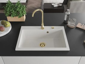 Mexen Elix 1 rekeszes gránit mosogató 700 x 500 mm, fehér, arany szifon - 6526701005-20-G