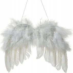 Karácsonyi lógó dísz fehér angyalszárnyakkal, tollakkal 20x17 cm