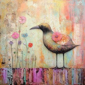 Vászonkép Canvas Madár Virágok Boho Pasztell Természet 80x80