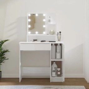Magasfényű fehér fésülködőasztal LED-del 86,5 x 35 x 136 cm