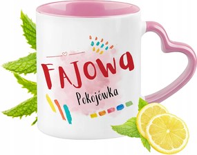 Szobalány bögre Rózsaszín, szív alakú füllel Kávé ajándék