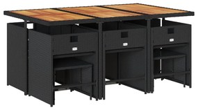 vidaXL 11 részes fekete polyrattan kerti étkezőgarnitúra párnákkal