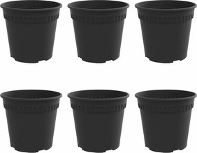 vidaXL Kerek Virágcserép 6 pcs Fekete Ø 19 x 16 cm Műanyag