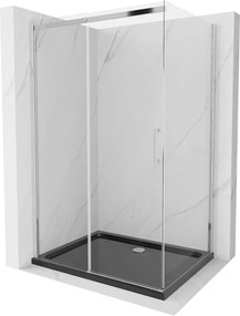 Mexen Omega, tolóajtós zuhanykabin 120 (ajtó) x 80 (fali) cm, 8mm átlátszó üveg, króm profil + vékony zuhanytálca fekete + króm szifon, 825-120-080-0…