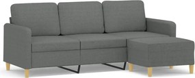 vidaXL 3 személyes sötétszürke szövet kanapé lábtartóval 180 cm