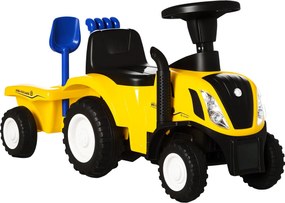 HOMCOM Sit-on Digger NEW HOLLAND Fűrészgép Kormánykerékkel és Fénnyel Gyermek Fűrészgép Ülőhelyzettel, 25kg-ig Terhelhető, 1-3 Éves Gyermekeknek, Sárg