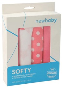 Pamut tetra pelenka New Baby Softy nyomtatott mintával 70 x 70 cm 4 db fehér-rózsaszín