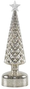 Ledes üveg fenyőfa, ezüst színű, 28 cm