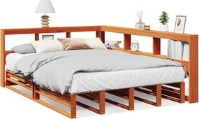 vidaXL barna tömör fenyőfa könyvespolcos ágy matrac nélkül 150 x 200cm