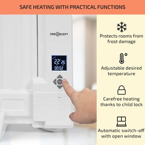 OneConcept Wallander, olajradiátor, 600 W, termosztát, olajfűtés, lapos design, fehér