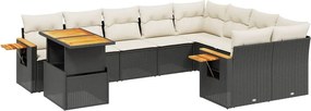 vidaXL 10 részes fekete polyrattan kerti ülőgarnitúra párnákkal