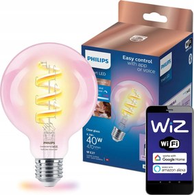 Led izzó E27 G95 6,3W 40W Cct Tw Rgb Filament Smart WiFi Philips WiZ
