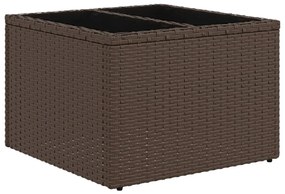 vidaXL barna polyrattan üveglapos kerti asztal 55 x 55 x 37 cm