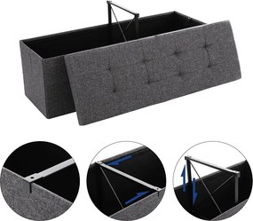 Összecsukható vászon tárolópuff, felnyitható ottomán, sötétszürke 110x38x38cm