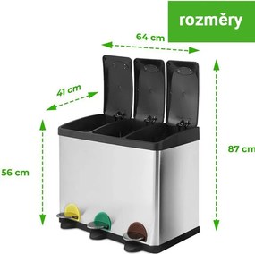 JAGO Szemeteskuka pedálos rozsdamentes acél  3 x 20 L