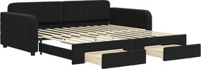 vidaXL fekete kihúzható bársony heverő fiókkal 100 x 200 cm